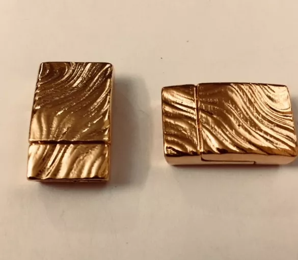 Fermoir aimanté en étain pour cuir plat 10mm motif vague - or rose