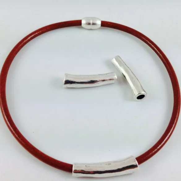 2 Passants NOUILLES  en étain pour 5 mm cuir rond en argent vif