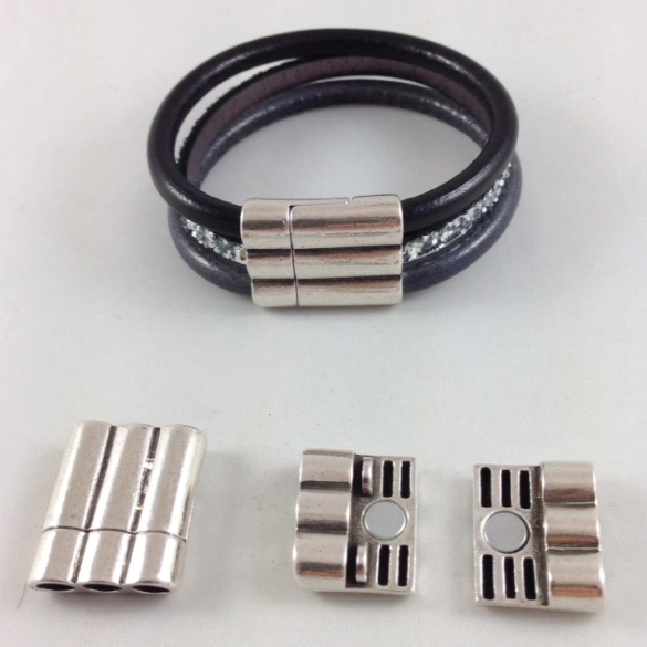  Fermoir aimanté 3 rangs pour cuir 5mm rond ou plat à l'unité